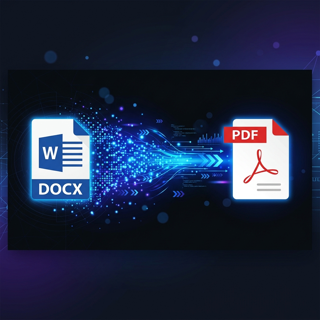 DOCX file being converted to PDF format in a browser with no file upload required